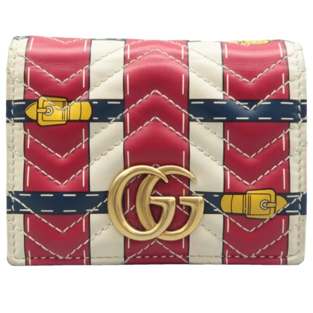 100% Authentic GUCCI White&Red Trompe L'Oeil Leather Wallet - Picture 1 of 12